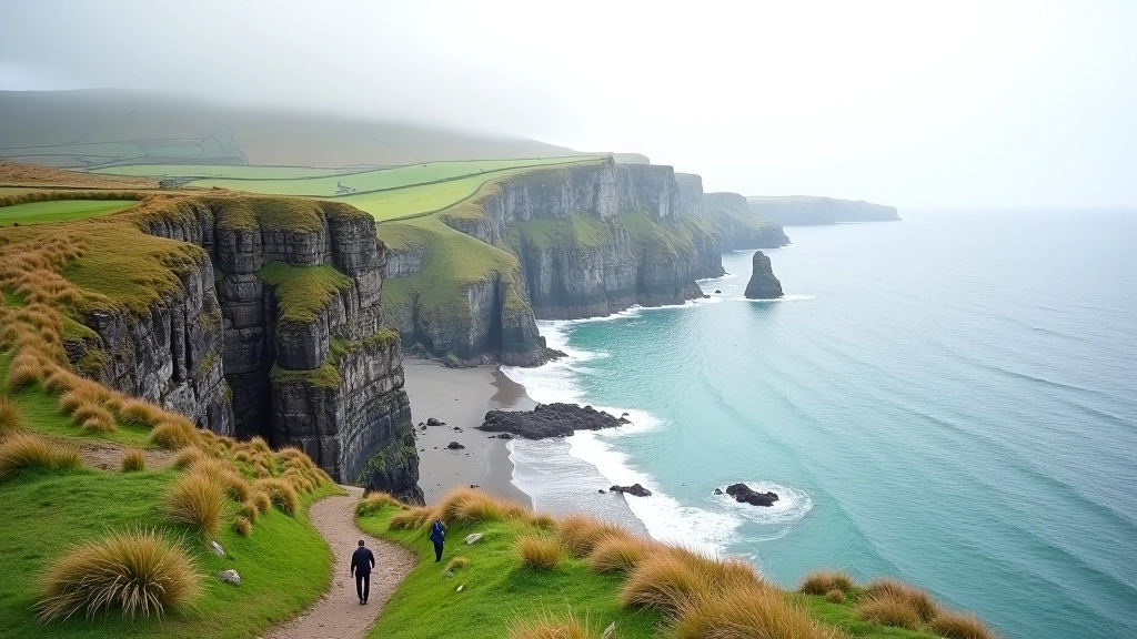 Dramatic coastal cliffs and pristine beach along the Beara Peninsula shore