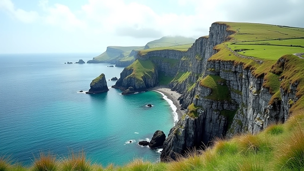 Dramatic coastal cliffs and turquoise water along Beara Peninsula shore walk