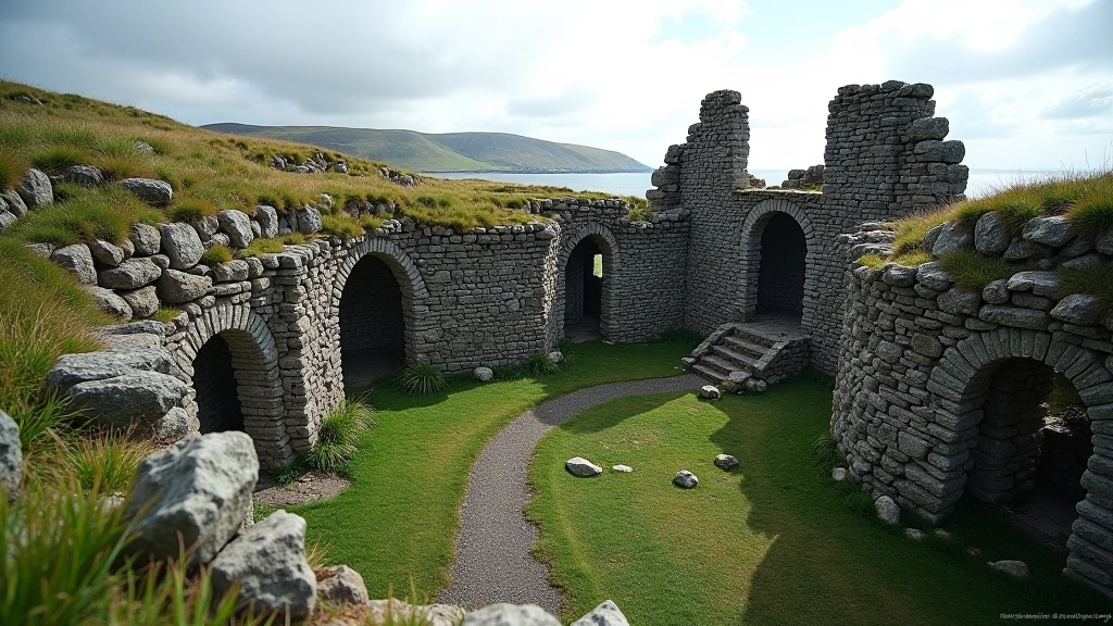 Historic copper mine ruins with stone structures
